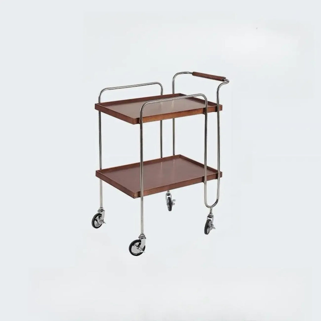 Brown Modern 2-Shelf Wood Rectangular Rolling Side Table