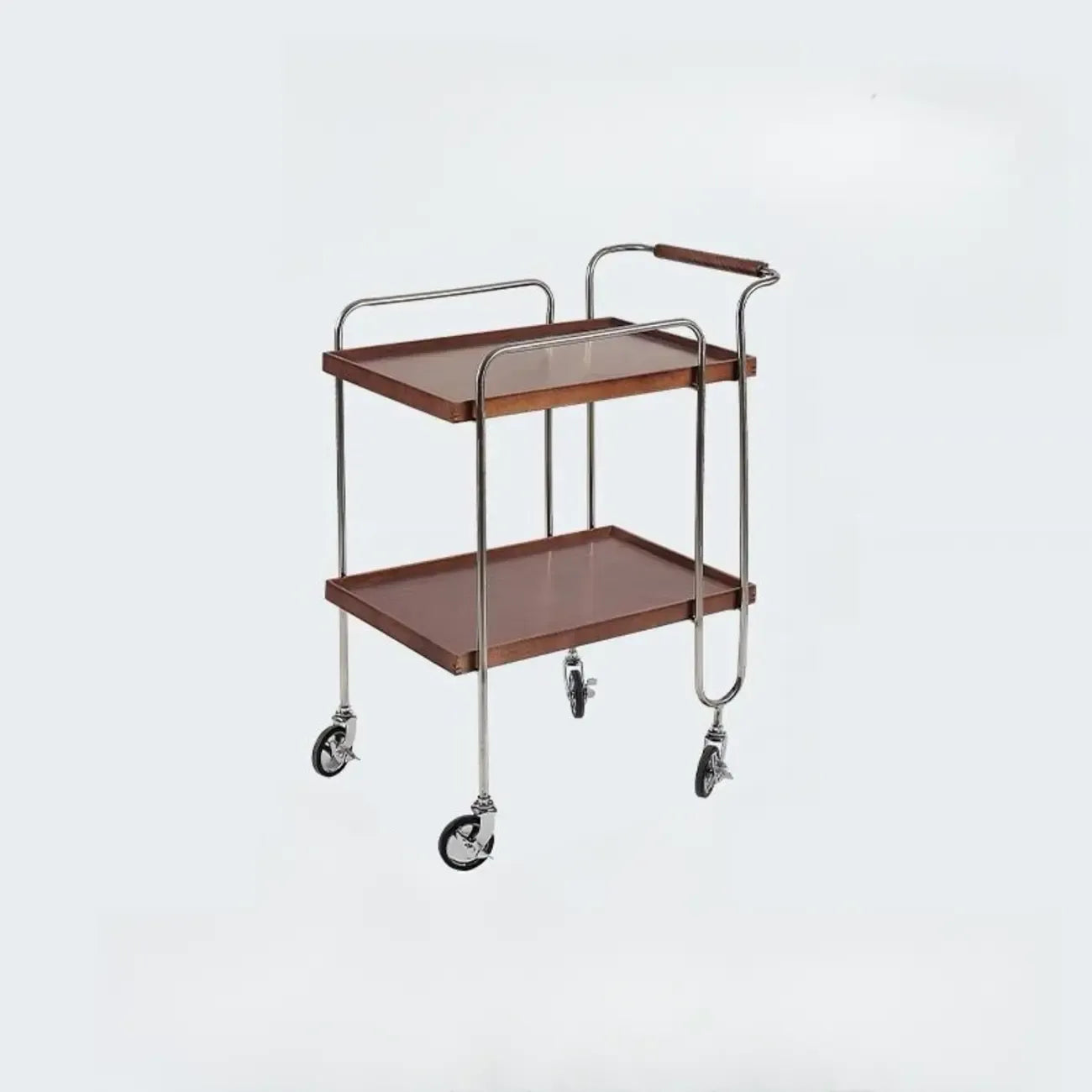 Brown Modern 2-Shelf Wood Rectangular Rolling Side Table