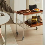 Brown Modern 2-Shelf Wood Rectangular Rolling Side Table