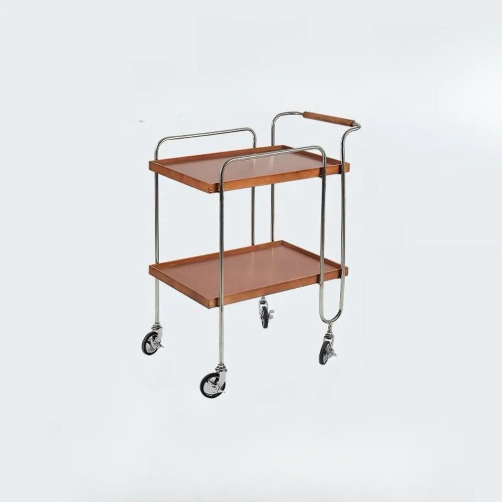 Brown Modern 2-Shelf Wood Rectangular Rolling Side Table