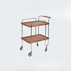 Brown Modern 2-Shelf Wood Rectangular Rolling Side Table