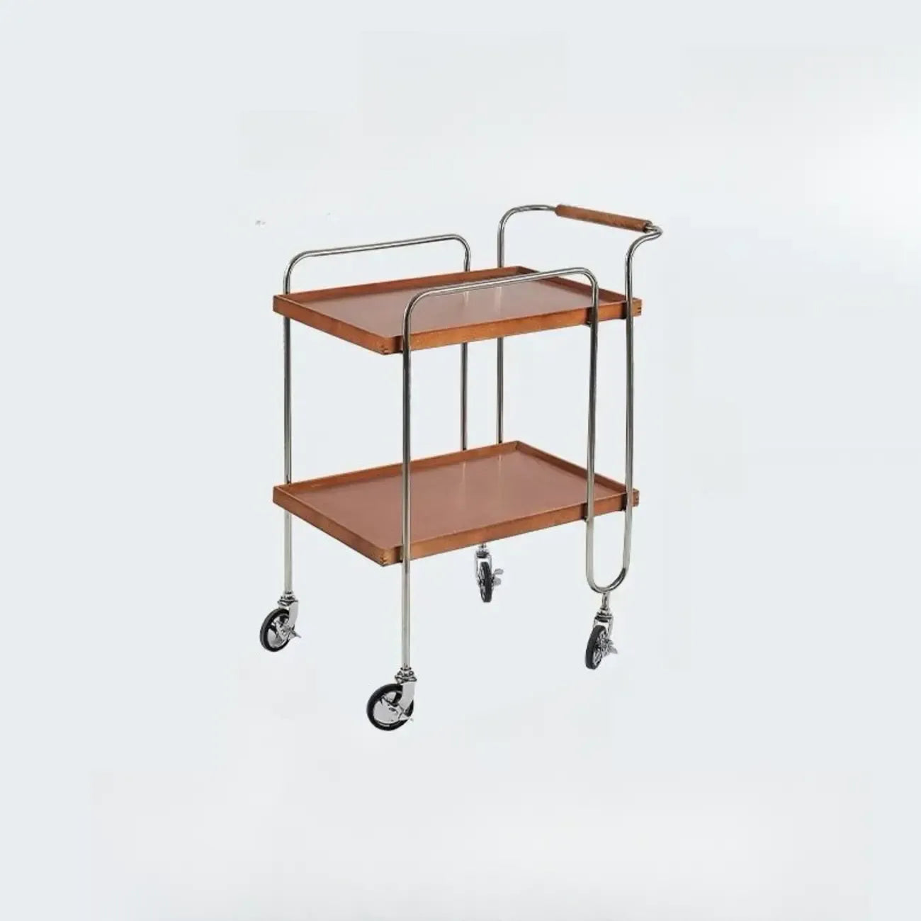 Brown Modern 2-Shelf Wood Rectangular Rolling Side Table