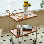Brown Modern 2-Shelf Wood Rectangular Rolling Side Table