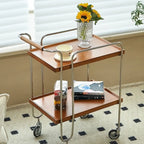 Brown Modern 2-Shelf Wood Rectangular Rolling Side Table