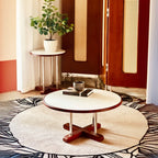 Vintage Round Stone Top Pedestal Base Side Table