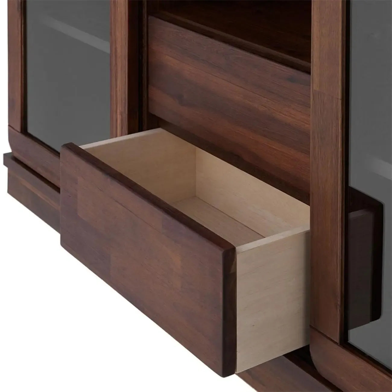 Brown Modern Wood Glass Display Cabinet with Storage