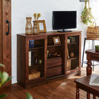 Brown Modern Wood Glass Display Cabinet with Storage