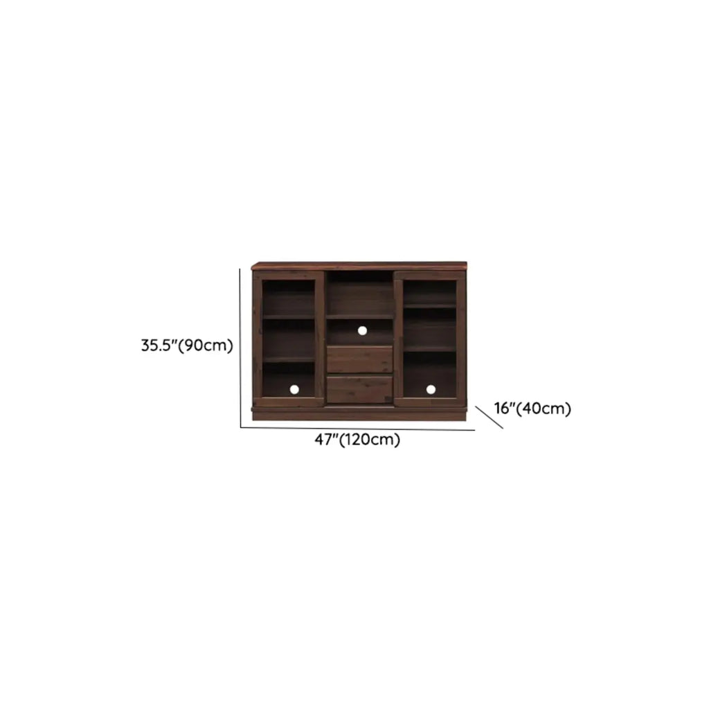 Brown Modern Wood Glass Display Cabinet with Storage