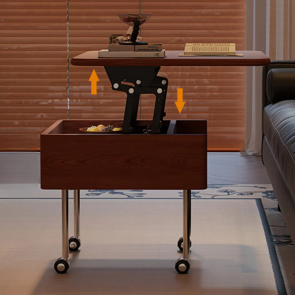 Square Wood Metal Storage Lift-Top Coffee Table with Wheels