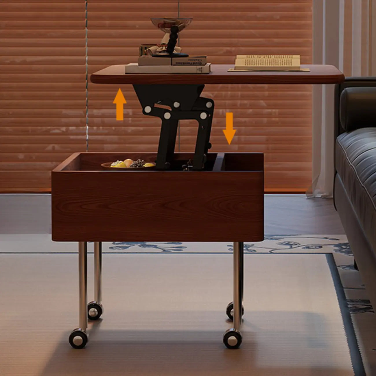 Square Wood Metal Storage Lift-Top Coffee Table with Wheels