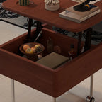 Square Wood Metal Storage Lift-Top Coffee Table with Wheels