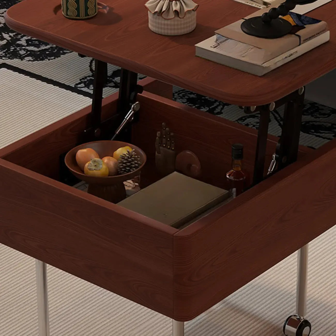 Square Wood Metal Storage Lift-Top Coffee Table with Wheels