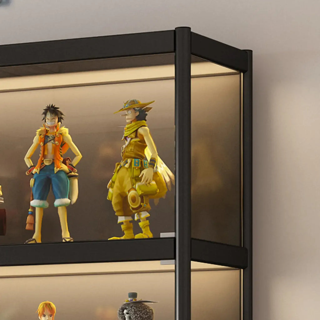 Adjustable Black Metal Shelf Glass Display Cabinet