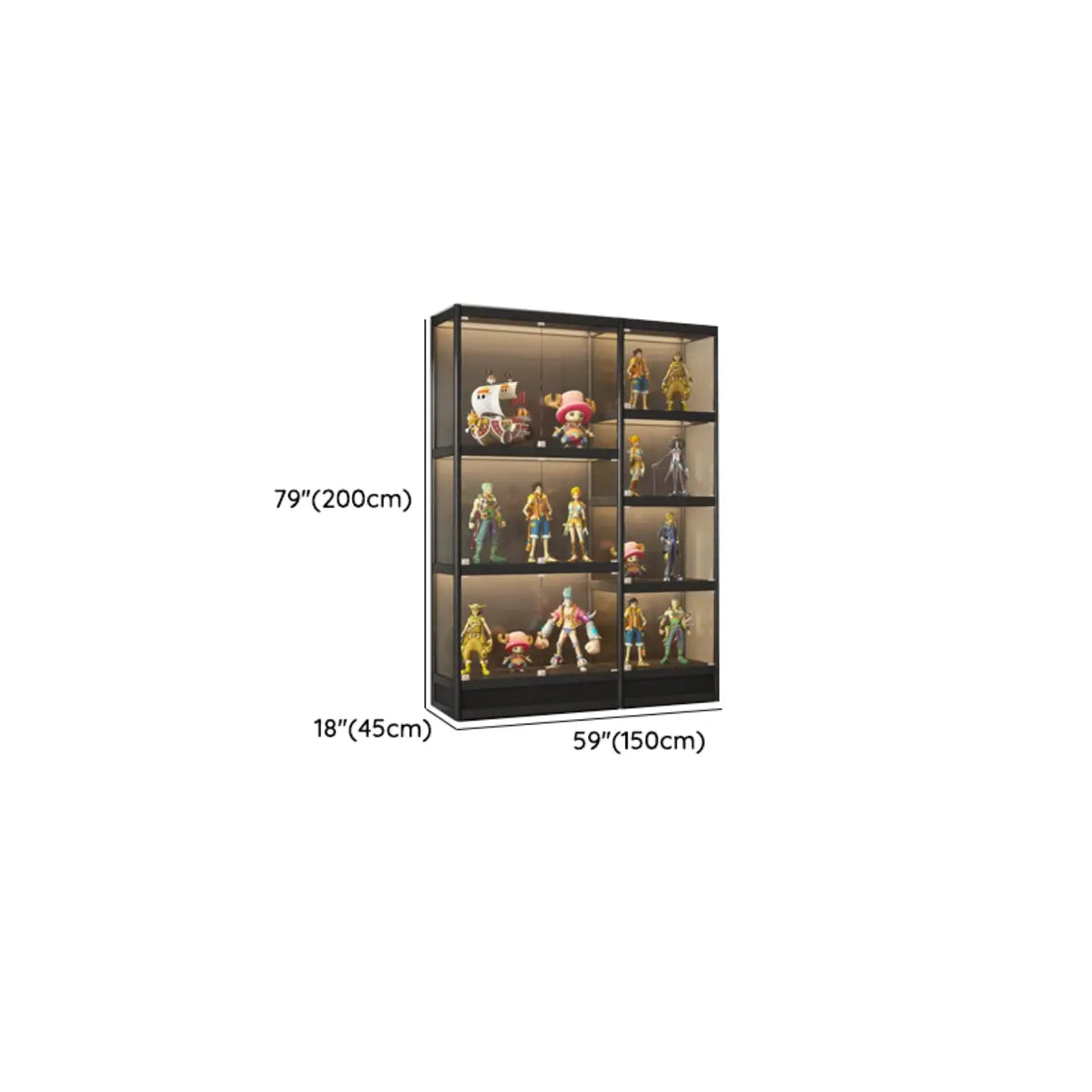 Adjustable Black Metal Shelf Glass Display Cabinet