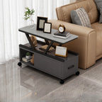 Grey Sintered Stone Top Rectangular Mobile Side Table with Storage