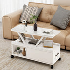 Grey Sintered Stone Top Rectangular Mobile Side Table with Storage