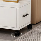 Grey Sintered Stone Top Rectangular Mobile Side Table with Storage