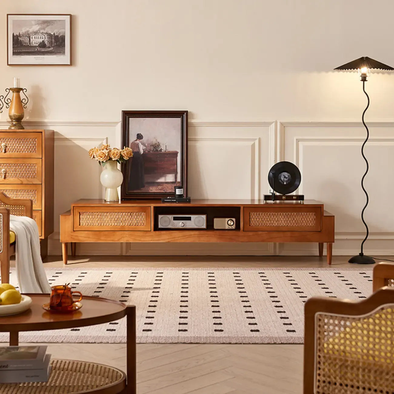 70Inch Modern Brown Wood TV Stand Entertainment Center