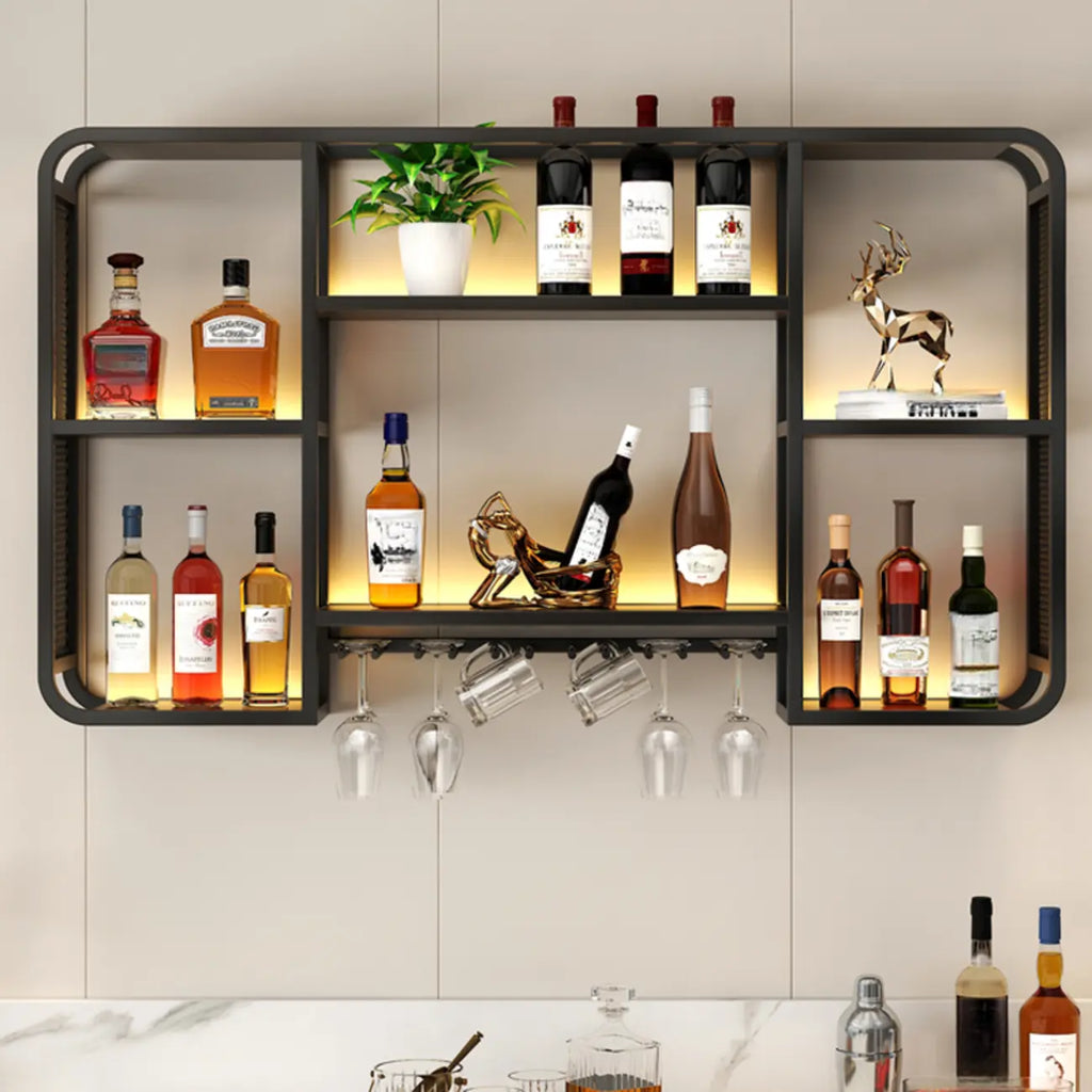 Alloy Wall Mount Open Wine Holder Bottle with Shelf