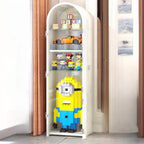 Narrow Adjustable White Metal Glass Corner Display Cabinet