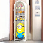 Narrow Adjustable White Metal Glass Corner Display Cabinet