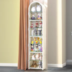 Narrow Adjustable White Metal Glass Corner Display Cabinet