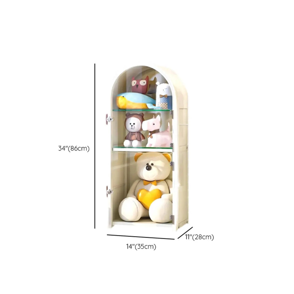 Narrow Adjustable White Metal Glass Corner Display Cabinet