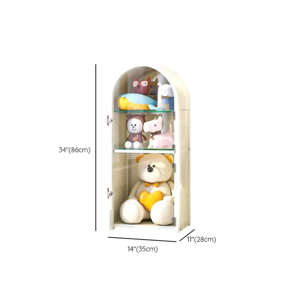 Narrow Adjustable White Metal Glass Corner Display Cabinet