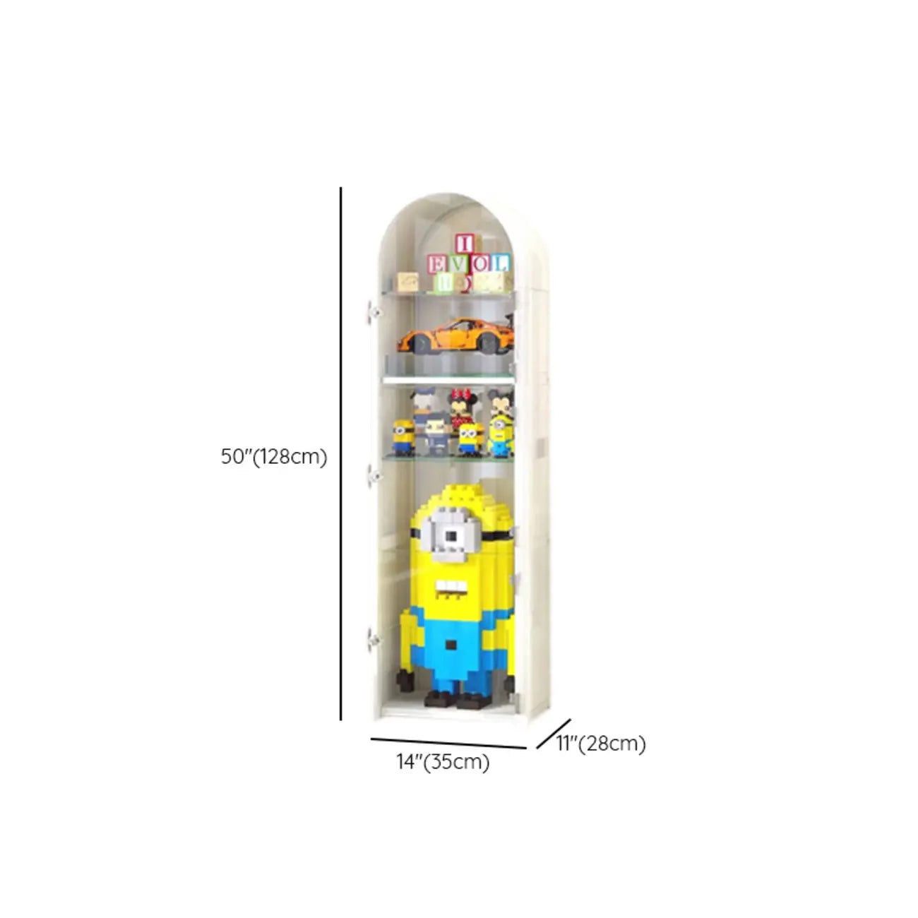 Narrow Adjustable White Metal Glass Corner Display Cabinet