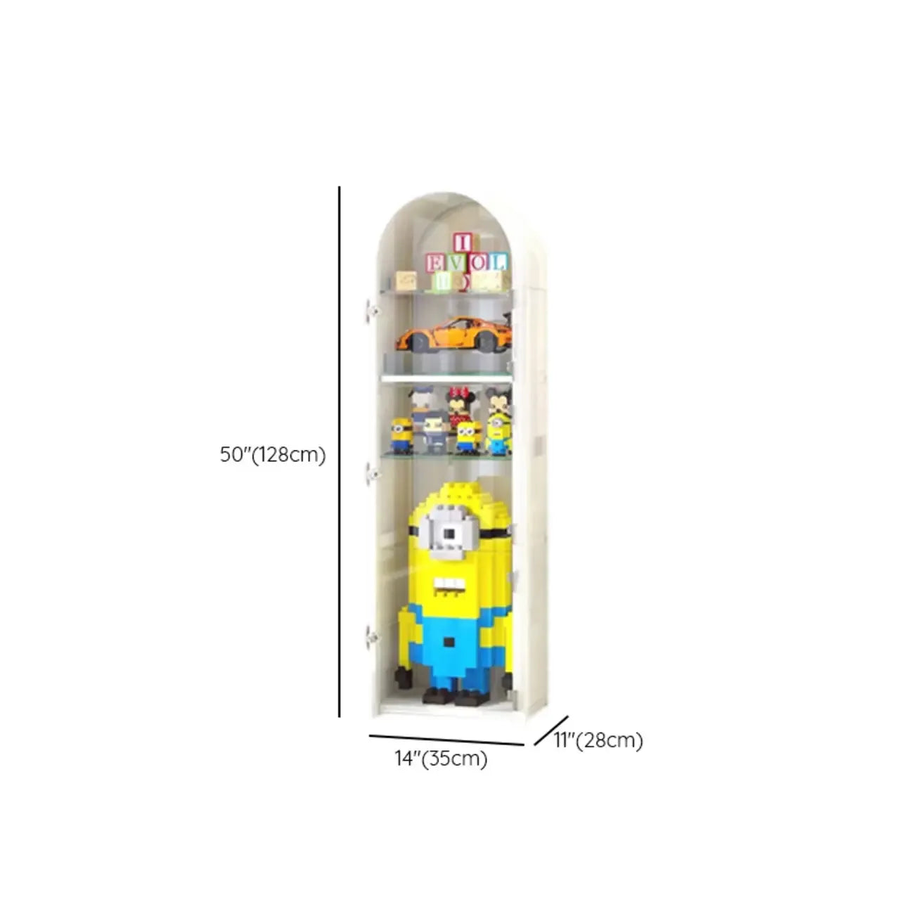 Narrow Adjustable White Metal Glass Corner Display Cabinet