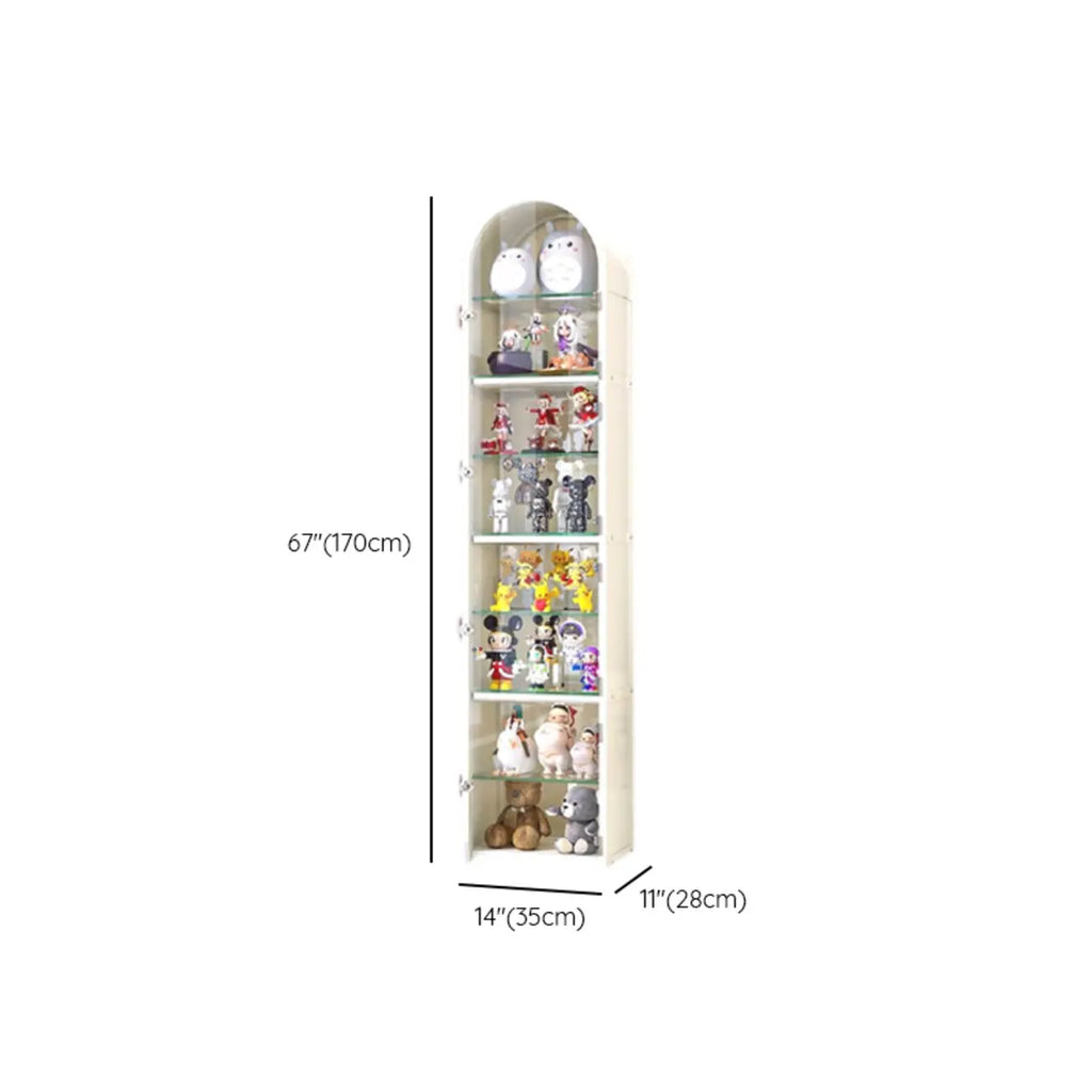 Narrow Adjustable White Metal Glass Corner Display Cabinet