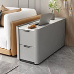 Compact Khaki Stone Top 2-Drawer Wood Block Side Table