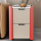 Compact Khaki Stone Top 2-Drawer Wood Block Side Table
