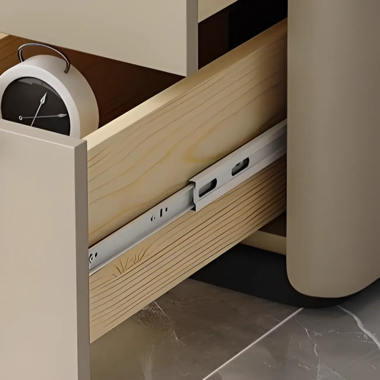 Compact Khaki Stone Top 2-Drawer Wood Block Side Table