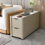Compact Khaki Stone Top 2-Drawer Wood Block Side Table