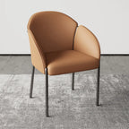 Art Deco Low Back Leather Dining Chair with Arms