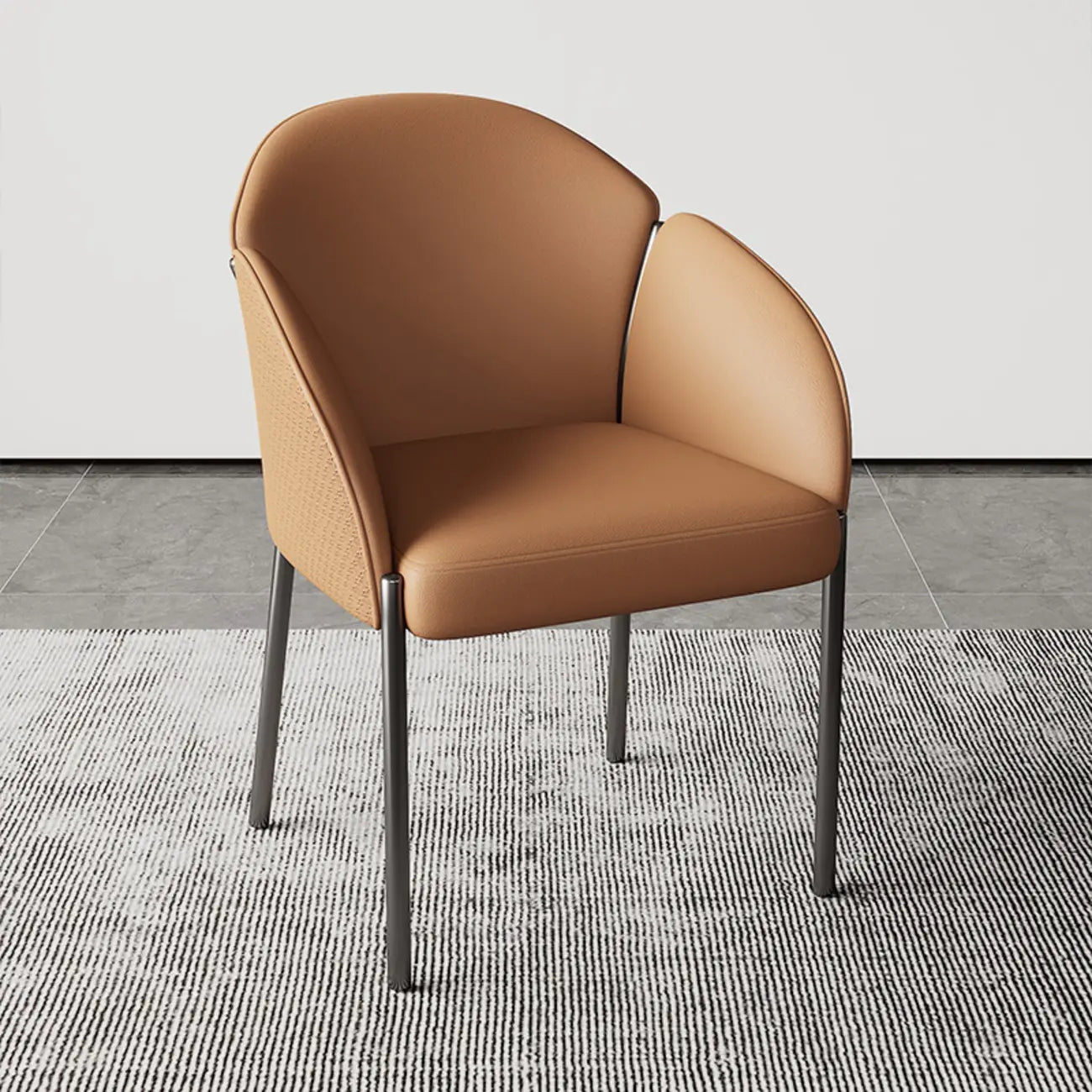 Art Deco Low Back Leather Dining Chair with Arms