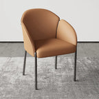 Art Deco Low Back Leather Dining Chair with Arms