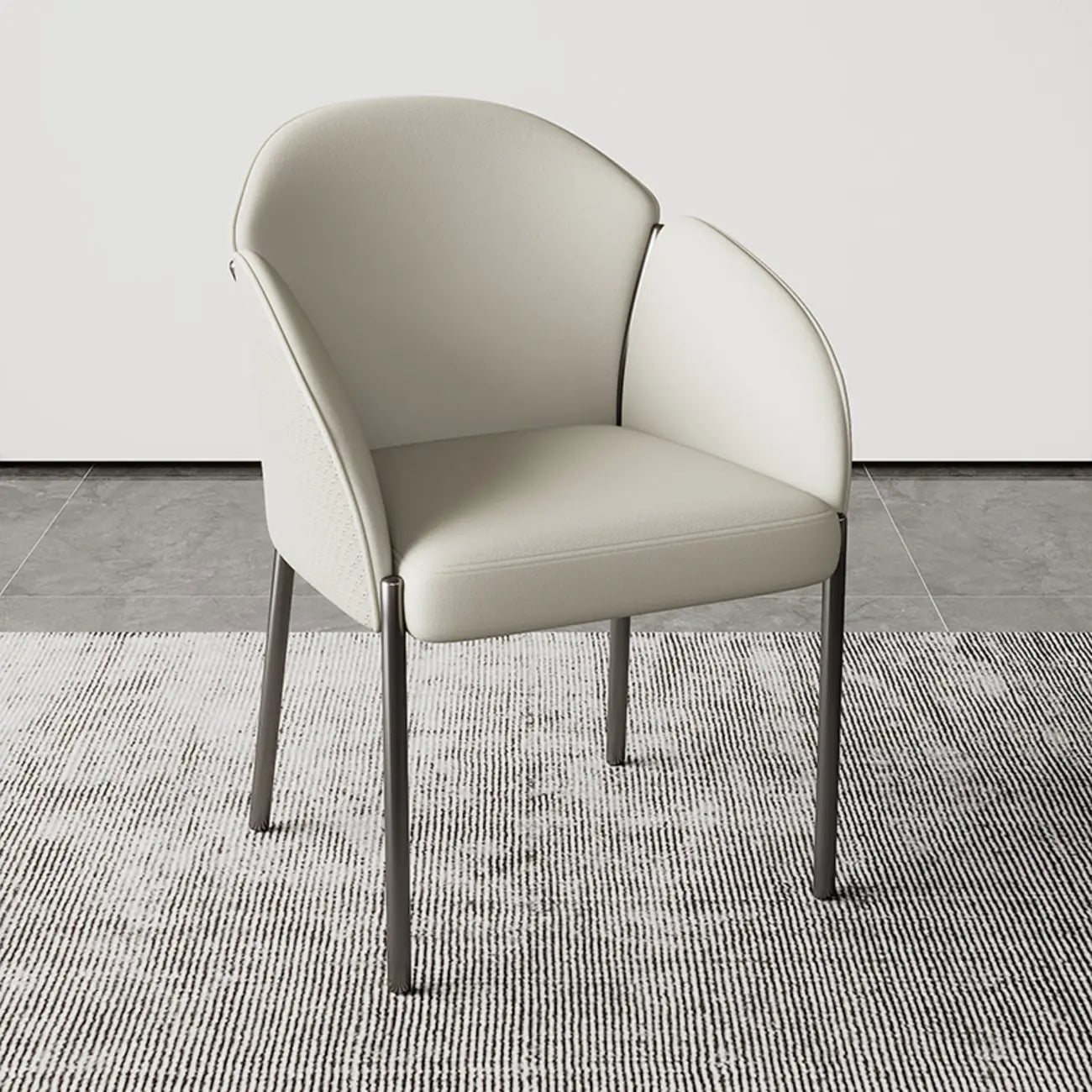 Art Deco Low Back Leather Dining Chair with Arms