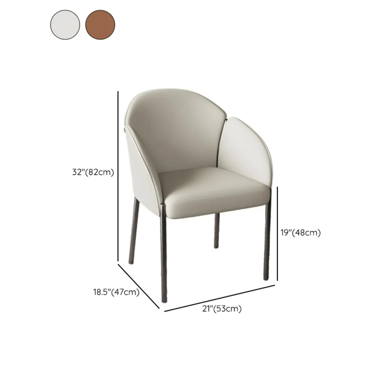 Art Deco Low Back Leather Dining Chair with Arms