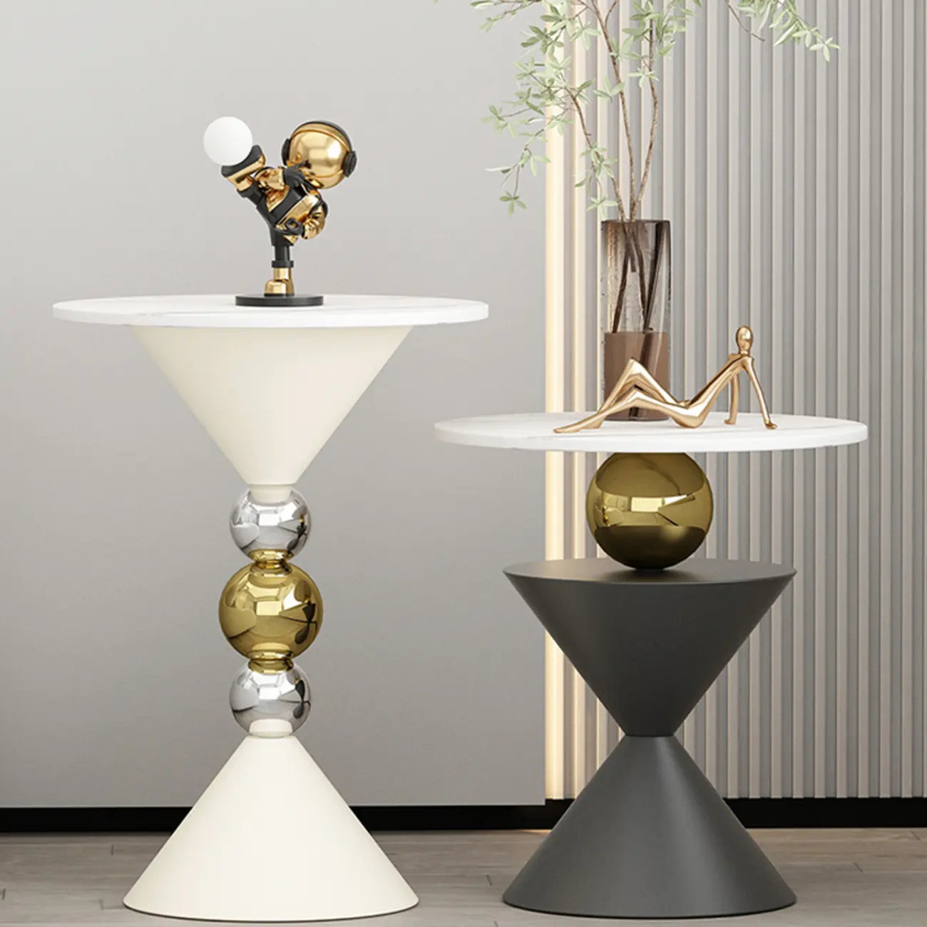 Glam White Stone Stump Base Round Side Table