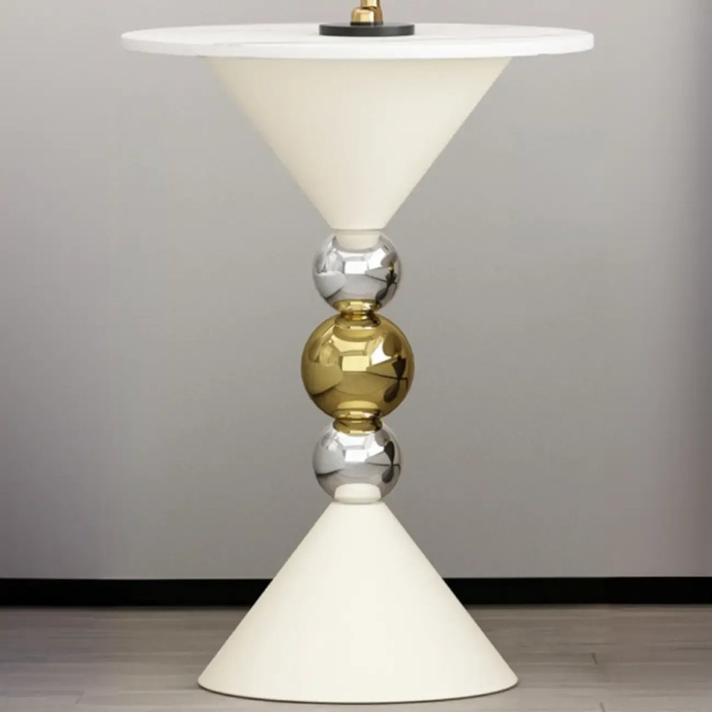 Glam White Stone Stump Base Round Side Table