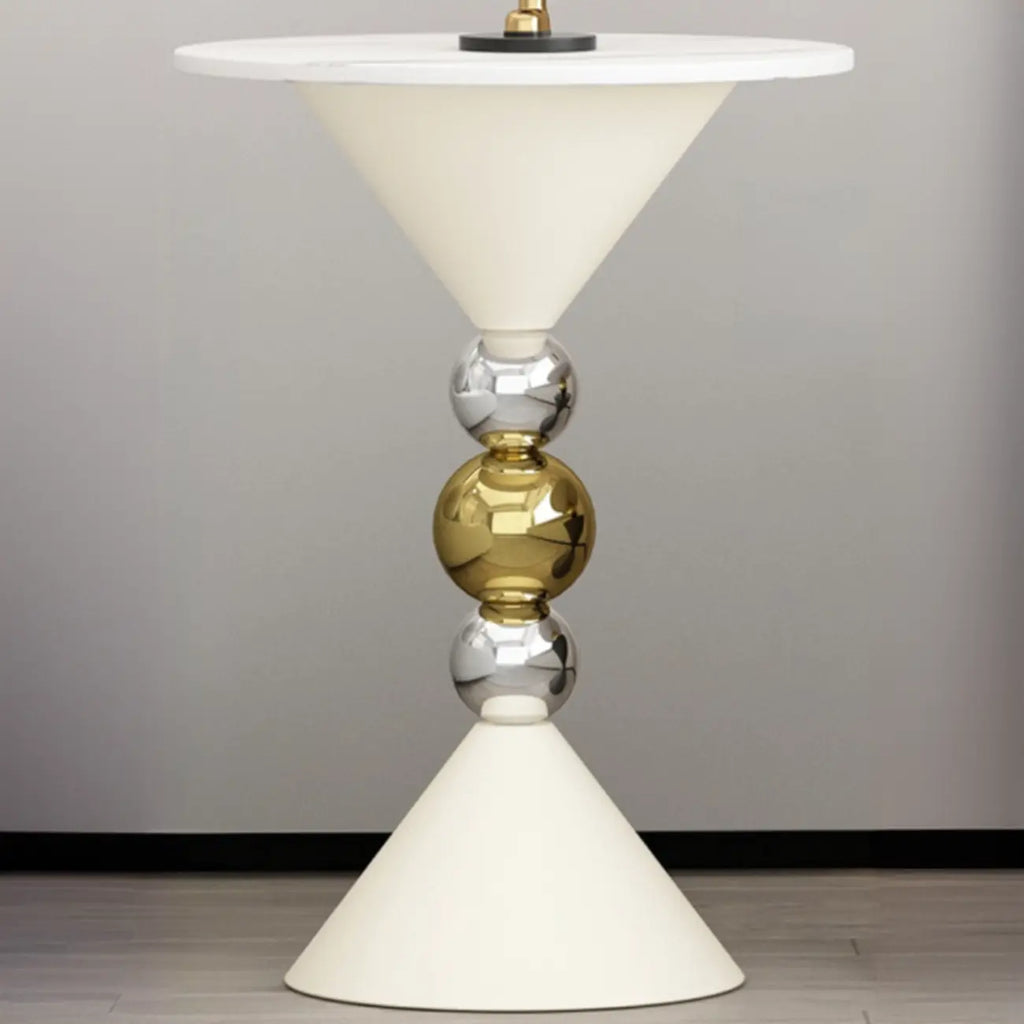 Glam White Stone Stump Base Round Side Table