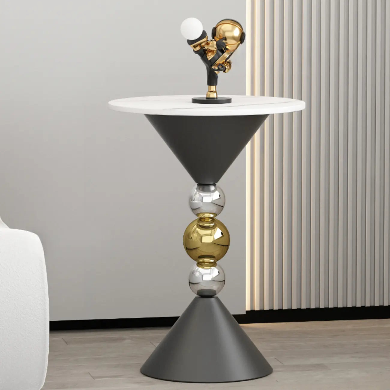 Glam White Stone Stump Base Round Side Table