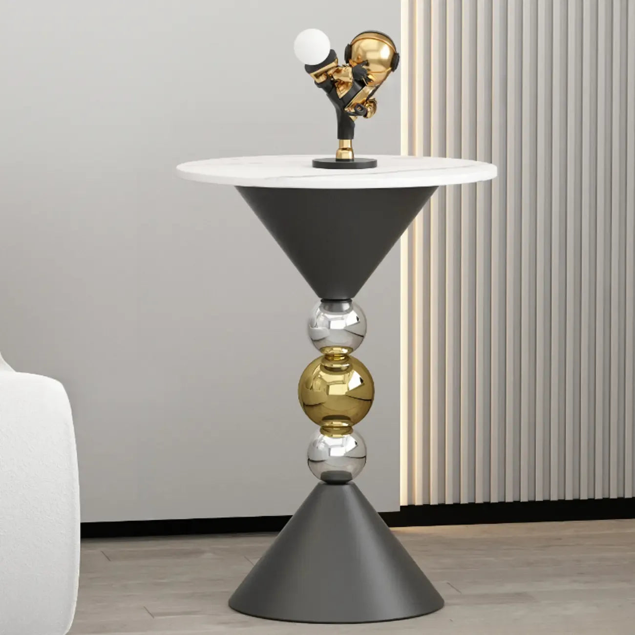 Glam White Stone Stump Base Round Side Table