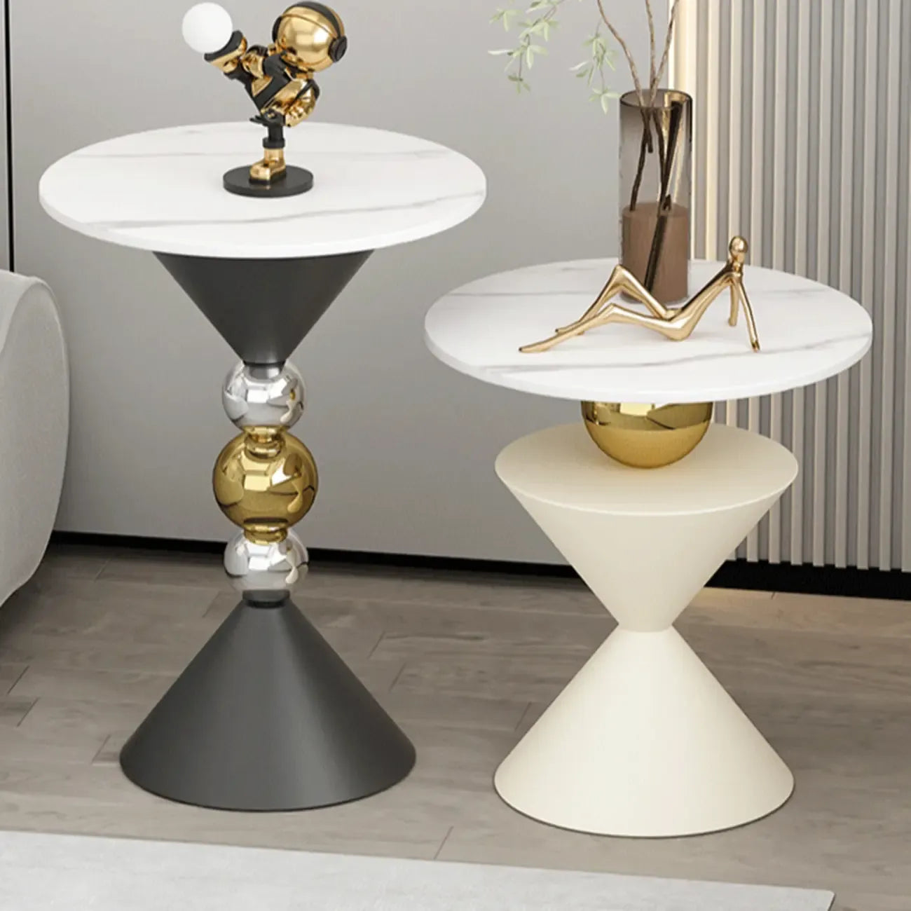 Glam White Stone Stump Base Round Side Table