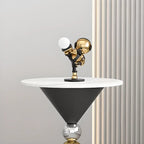 Glam White Stone Stump Base Round Side Table