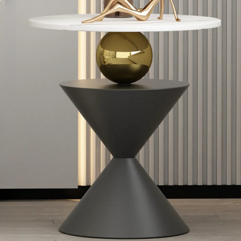 Glam White Stone Stump Base Round Side Table
