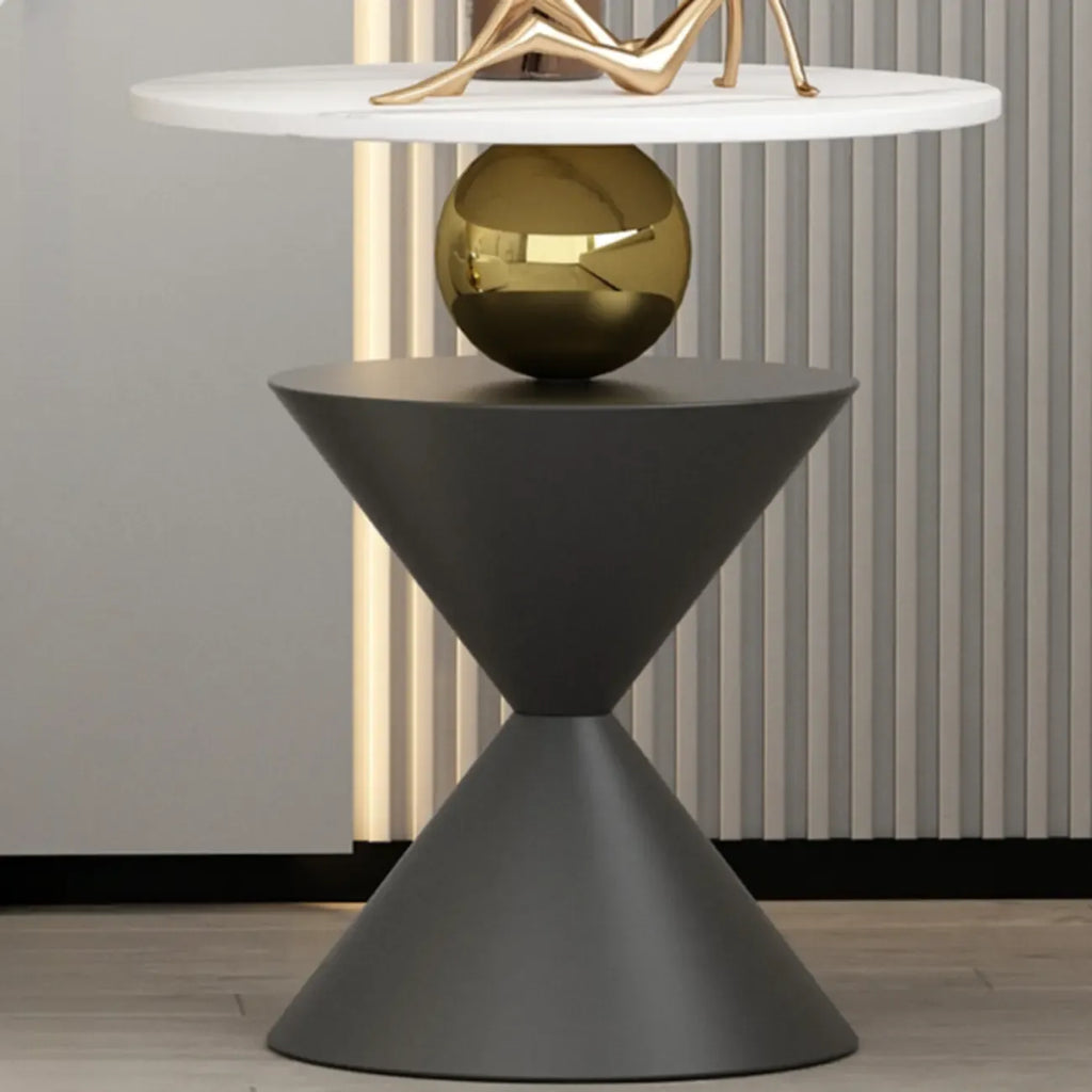 Glam White Stone Stump Base Round Side Table