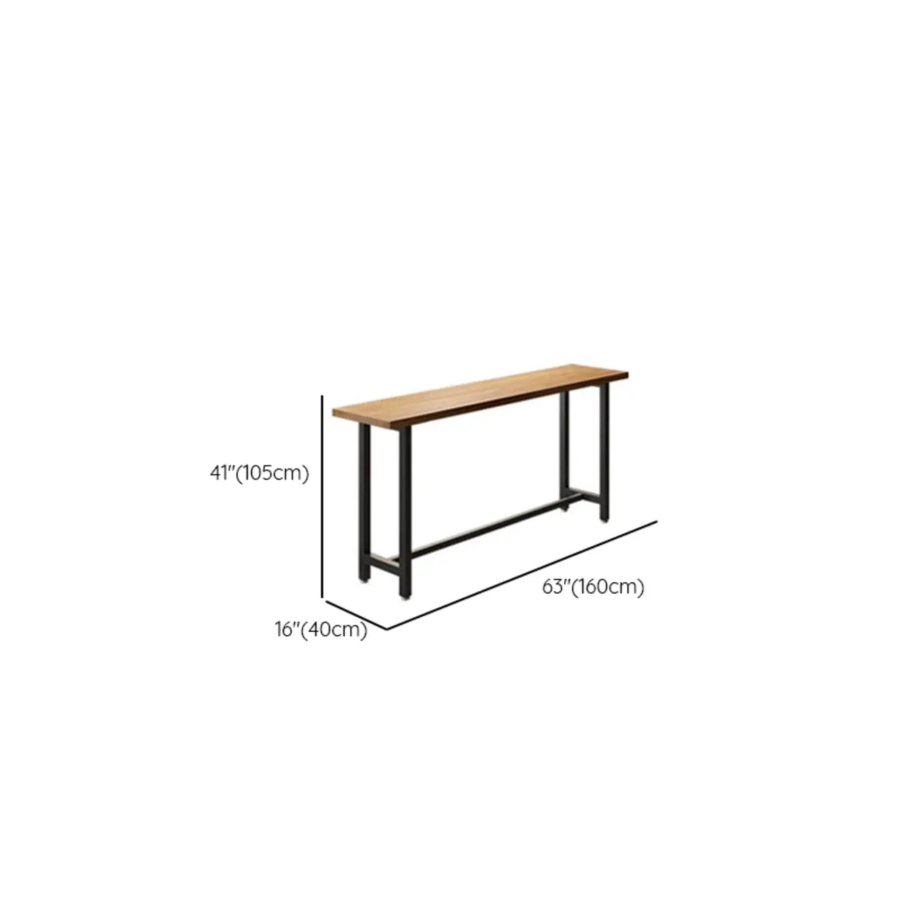 Natural Finish Rectangular Wood Metal Long Trestle Bar Table